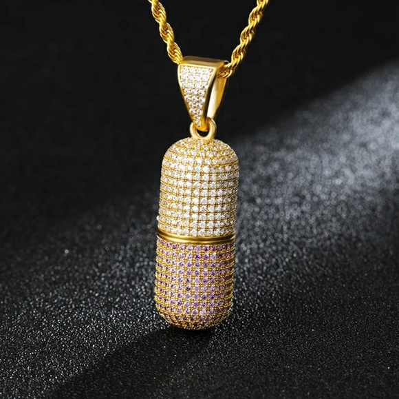Bling Pill Capsule Pendant & Necklace - Picture 2 of 3